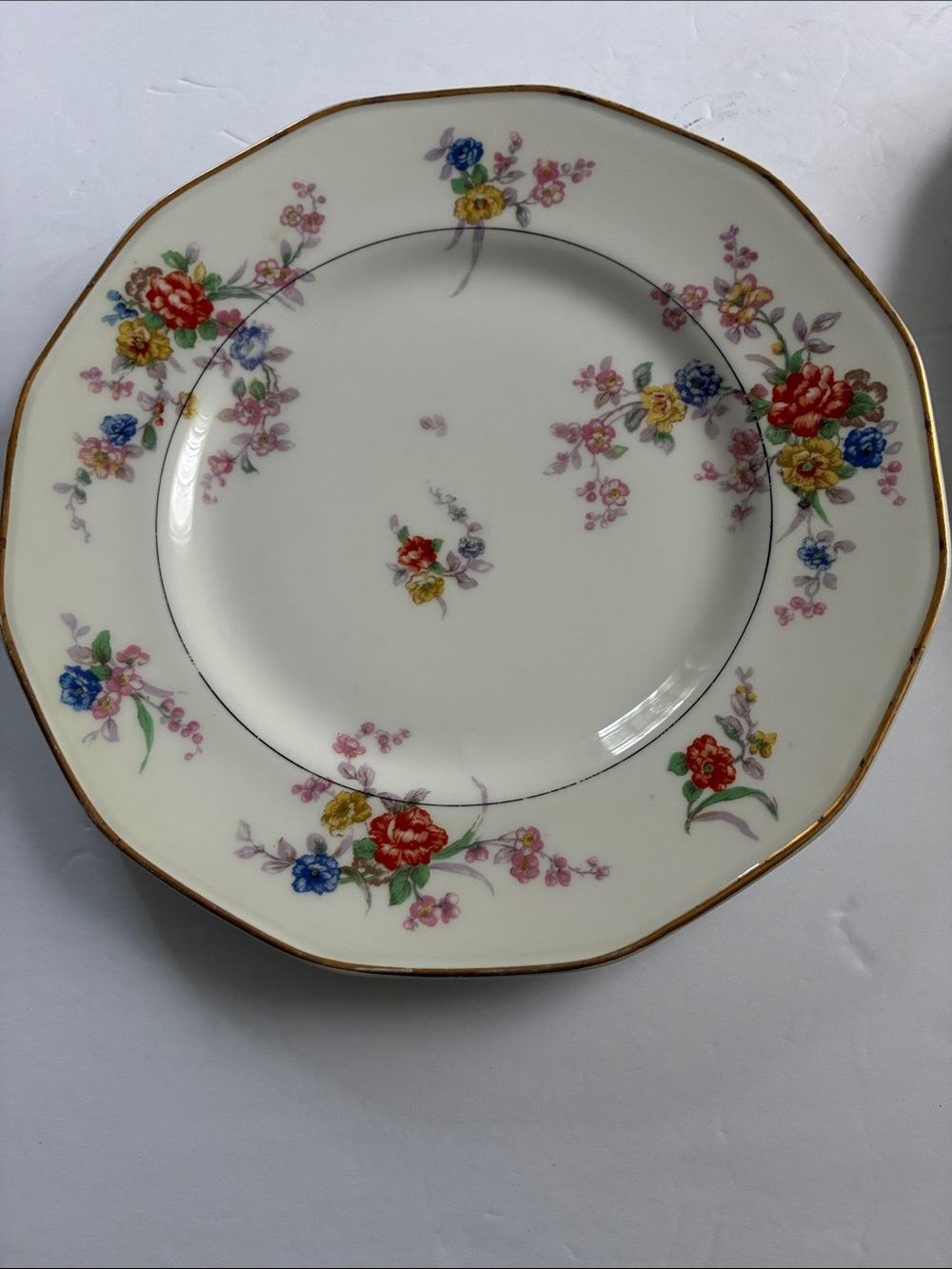 Two Vintage Theodore Haviland Limoges “Jewel “ Pattern Dinner Plates Gold Trim